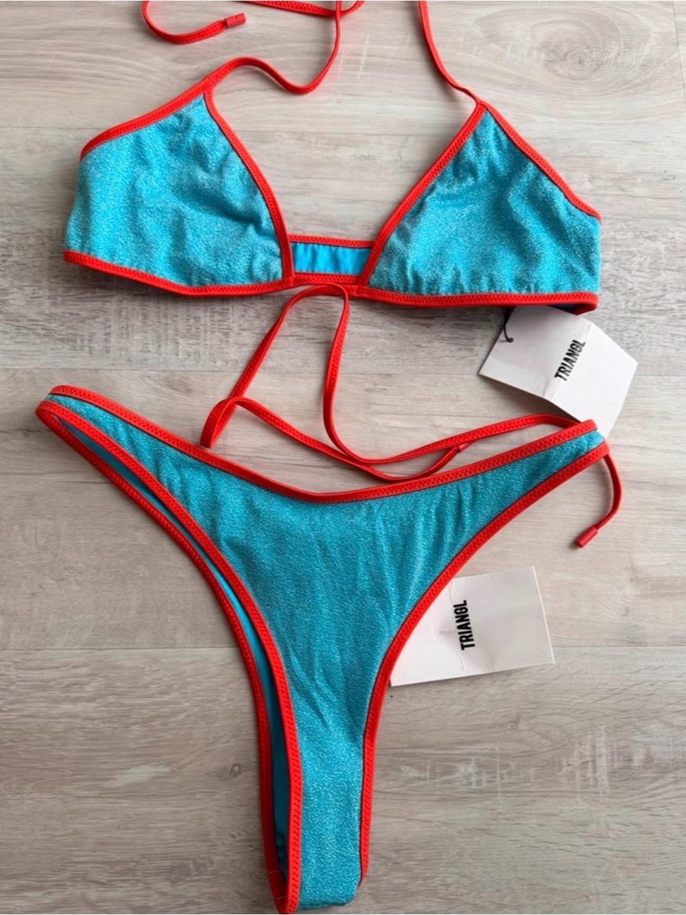 triangl swimwear Turquoise Bikini with Red Trim